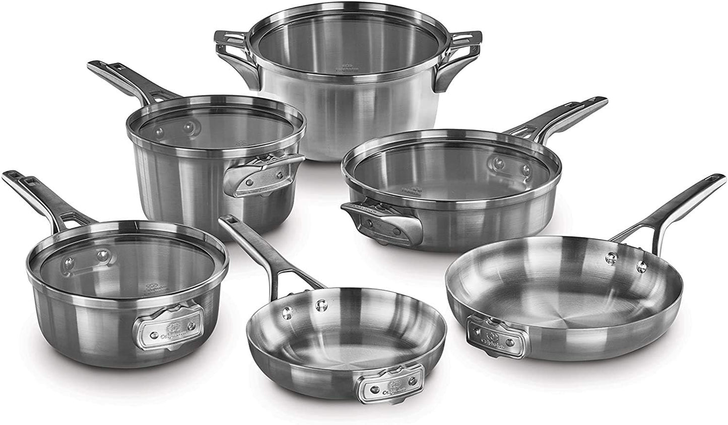 10-Piece Calphalon Premier Stainless Steel Pots and Pans Cookware Set with Space-Saving Design