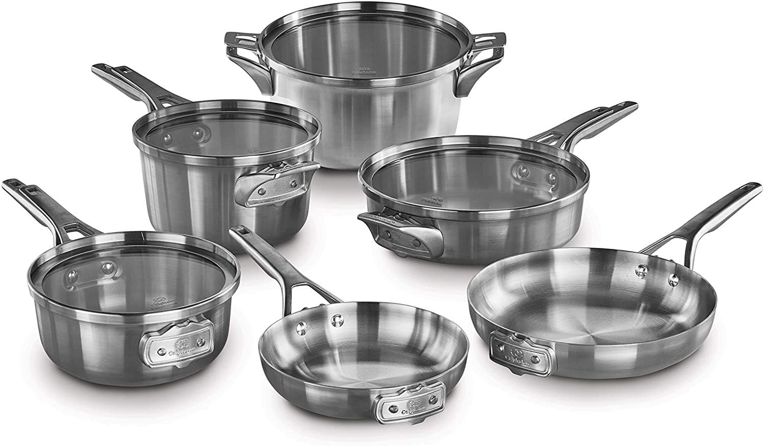 10-Piece Calphalon Premier Stainless Steel Pots and Pans Cookware Set with Space-Saving Design