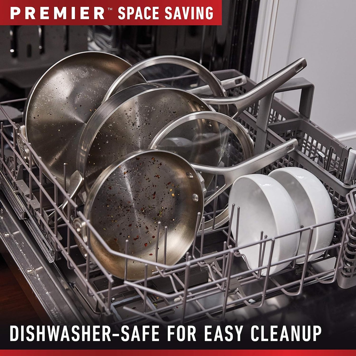 10-Piece Calphalon Premier Stainless Steel Pots and Pans Cookware Set with Space-Saving Design