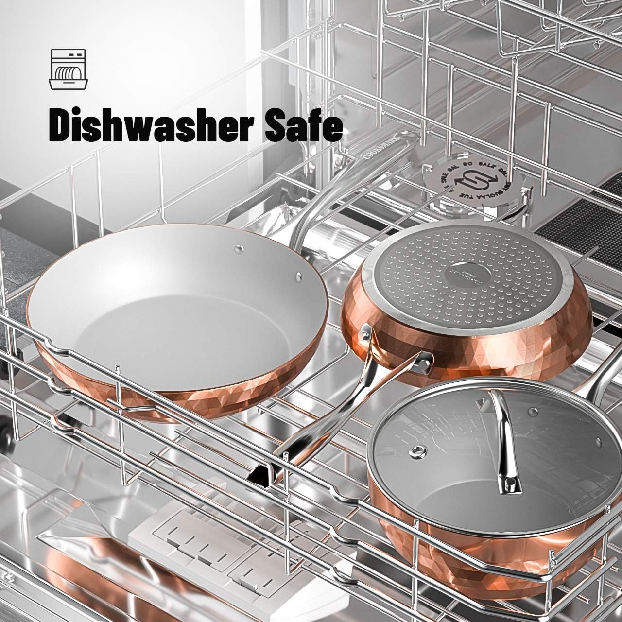 10-Piece Diamond Nonstick Ceramic Induction Cookware Set with Scratch-Resistant Copper Pots and Pans, Oven/Dishwasher Safe