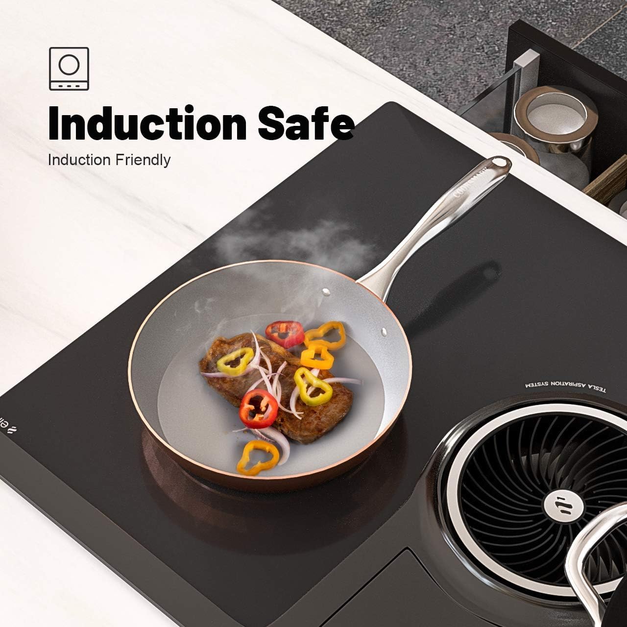 10-Piece Diamond Nonstick Ceramic Induction Cookware Set with Scratch-Resistant Copper Pots and Pans, Oven/Dishwasher Safe