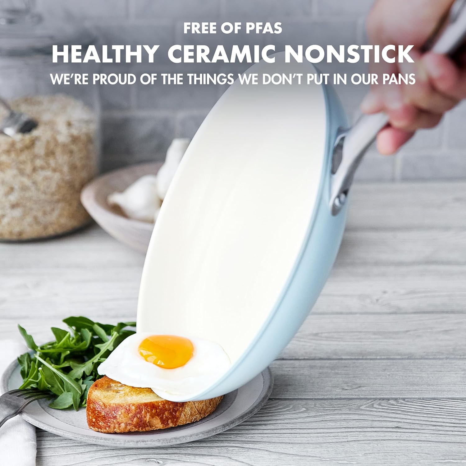 10 Piece GreenPan Padova Hard Anodized Ceramic Nonstick Cookware Set, PFAS-Free, Dishwasher Safe - Light Blue