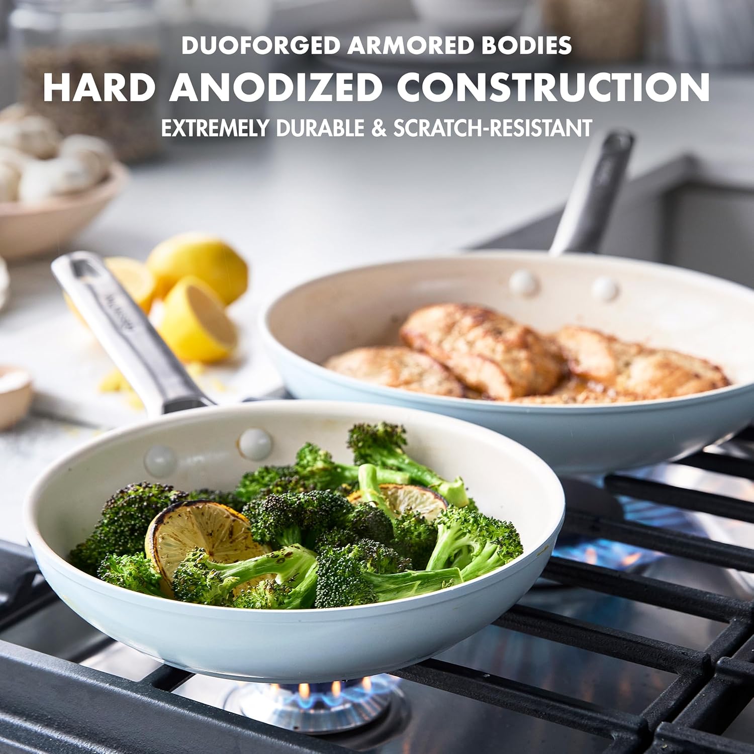 10 Piece GreenPan Padova Hard Anodized Ceramic Nonstick Cookware Set, PFAS-Free, Dishwasher Safe - Light Blue