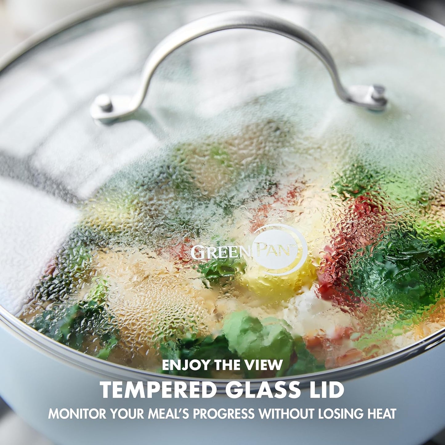 10 Piece GreenPan Padova Hard Anodized Ceramic Nonstick Cookware Set, PFAS-Free, Dishwasher Safe - Light Blue