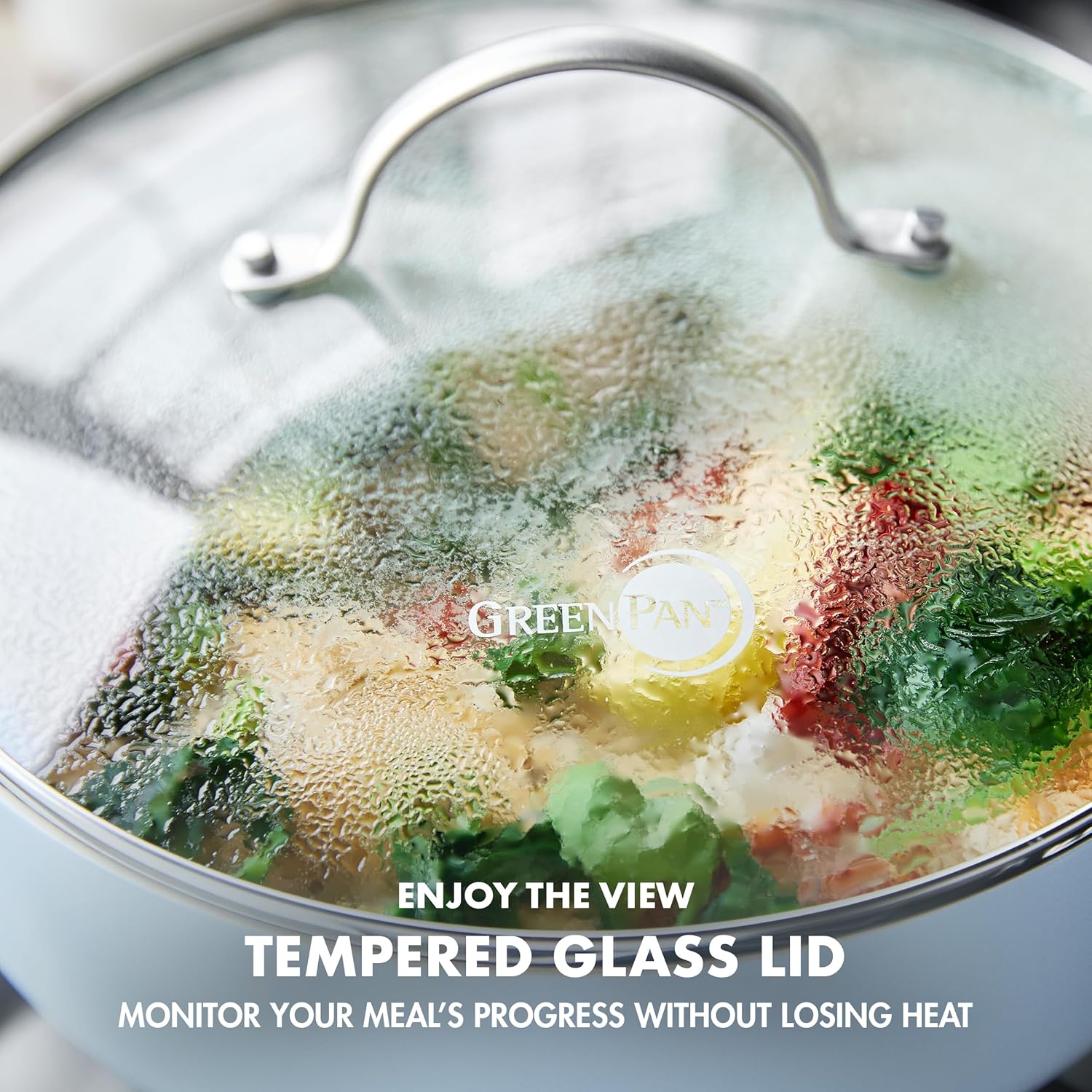 10 Piece GreenPan Padova Hard Anodized Ceramic Nonstick Cookware Set, PFAS-Free, Dishwasher Safe - Light Blue