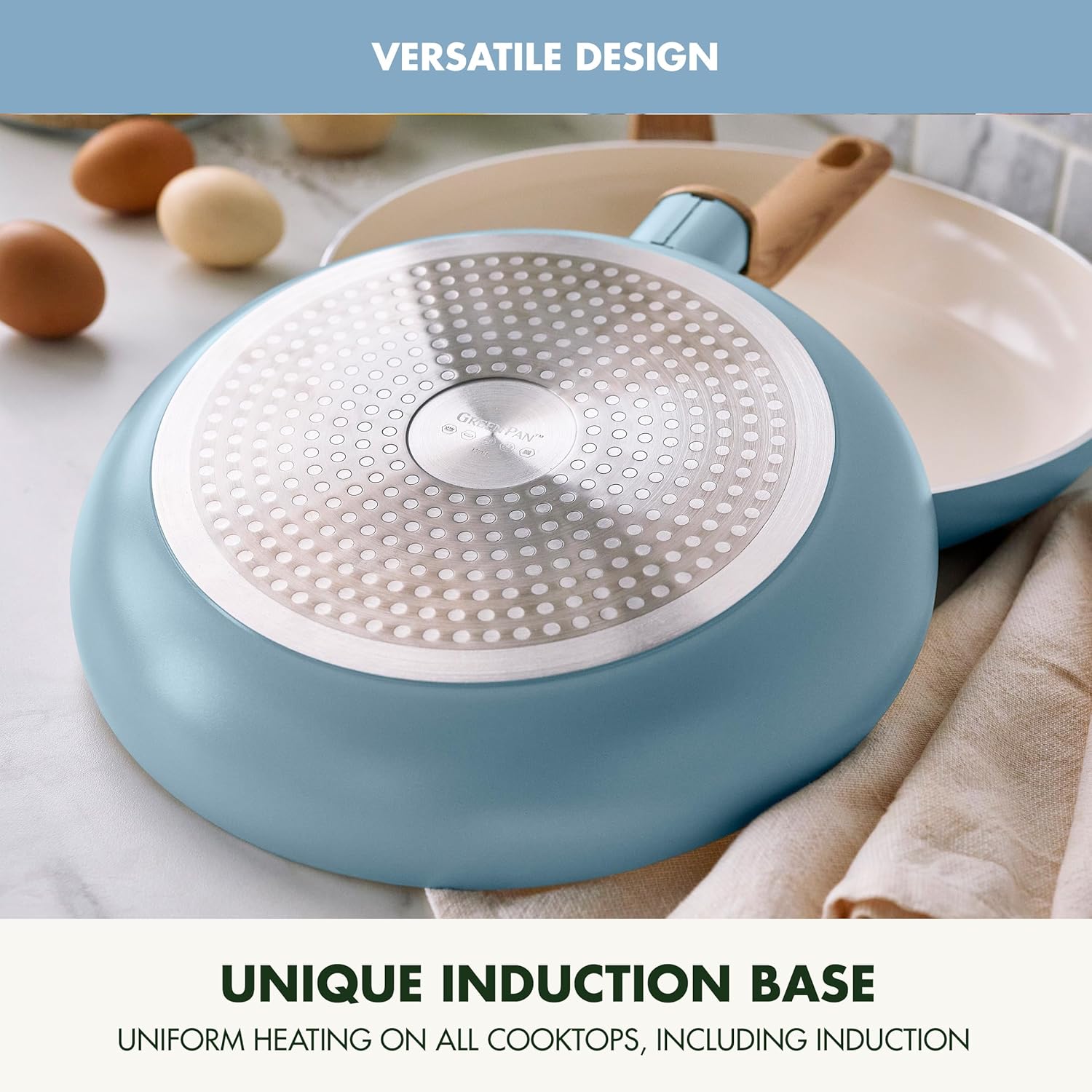 10-Piece GreenPan Rio Essence Wood Cookware Set with Healthy Ceramic Nonstick Coating - PFOA & PFAS-Free, Induction Compatible, Dishwasher Safe - Blue