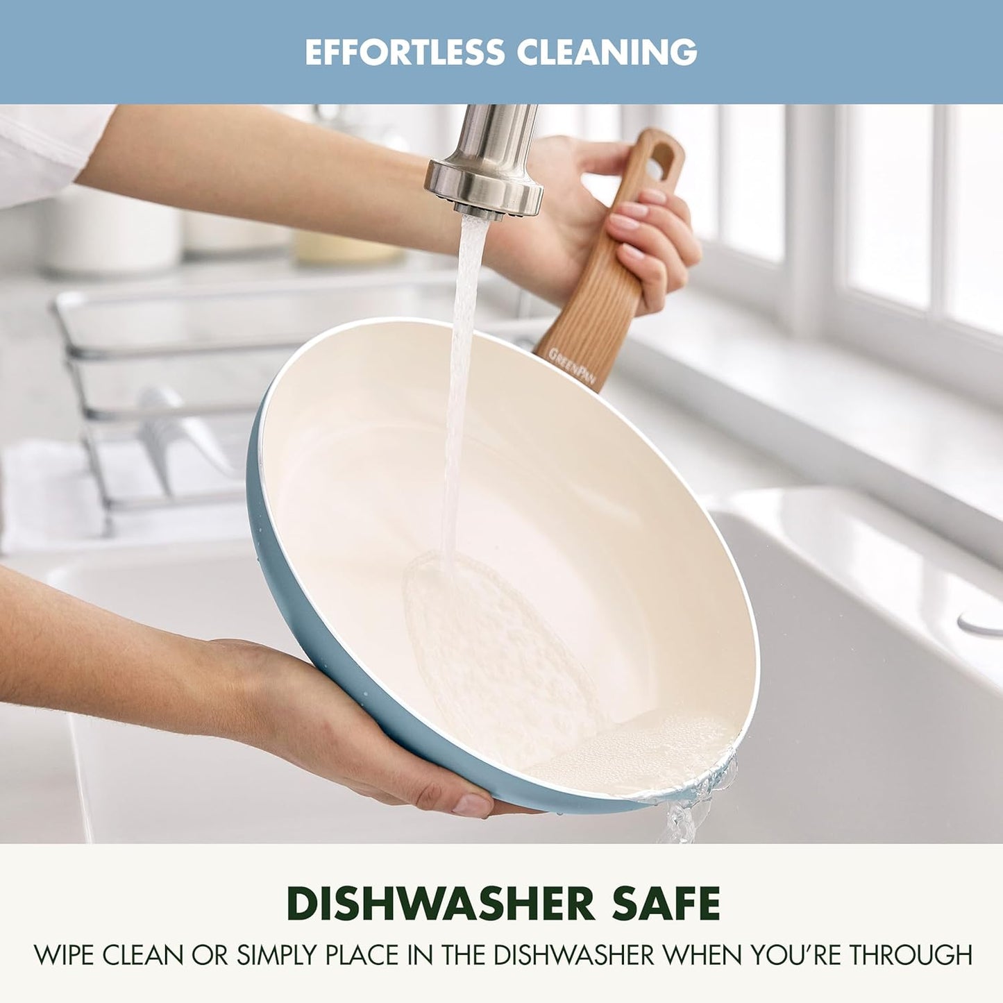 10-Piece GreenPan Rio Essence Wood Cookware Set with Healthy Ceramic Nonstick Coating - PFOA & PFAS-Free, Induction Compatible, Dishwasher Safe - Blue