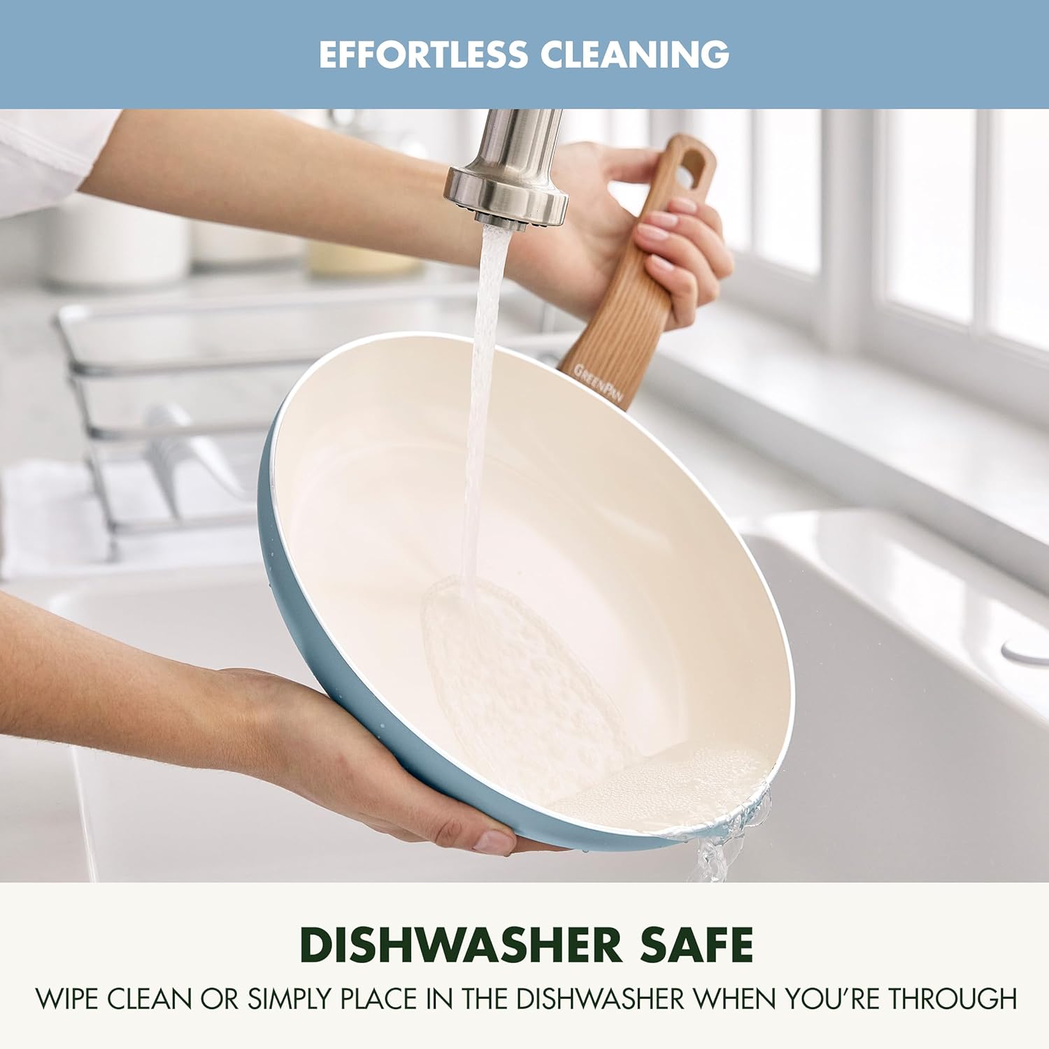 10-Piece GreenPan Rio Essence Wood Cookware Set with Healthy Ceramic Nonstick Coating - PFOA & PFAS-Free, Induction Compatible, Dishwasher Safe - Blue