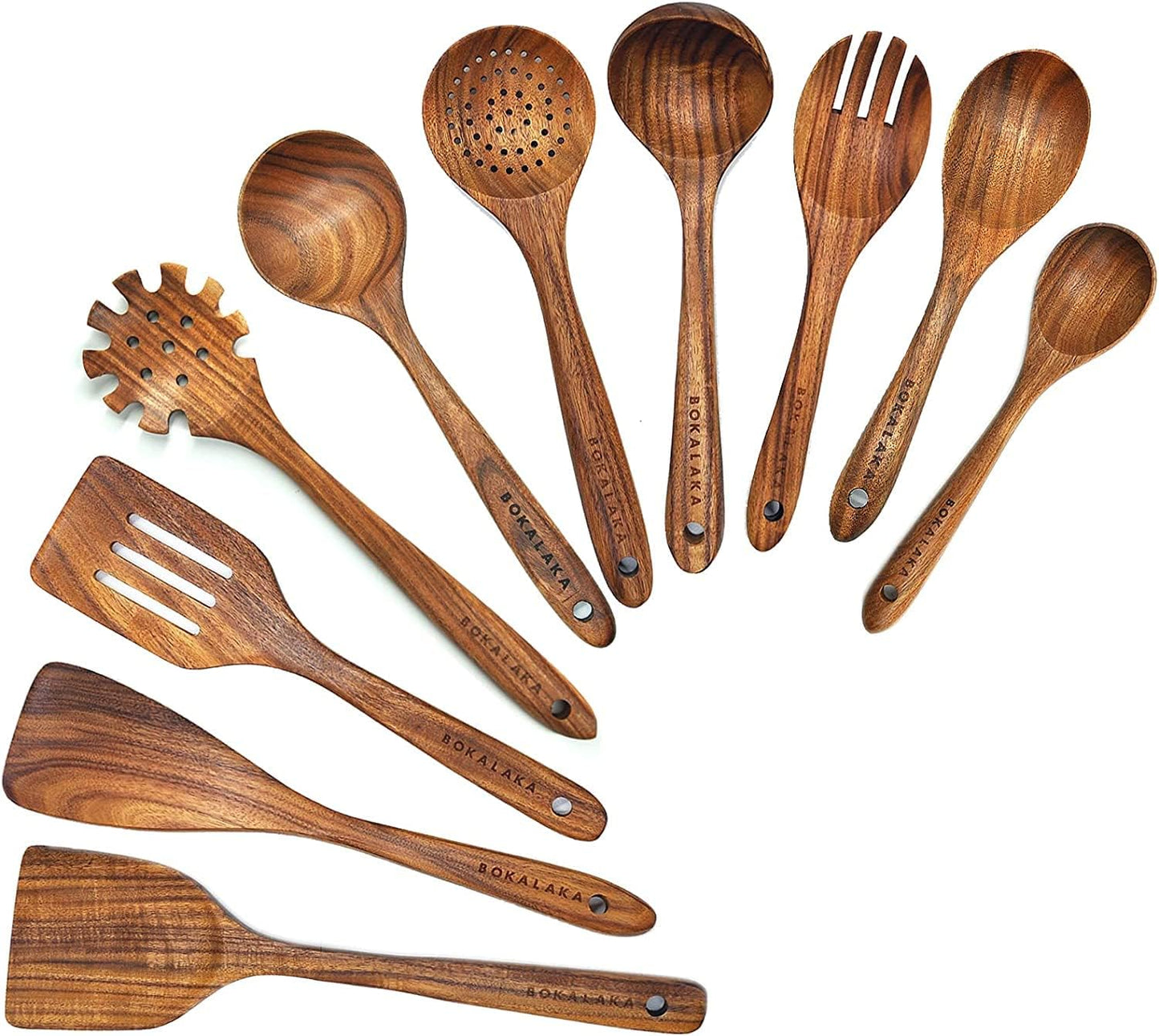10-Piece Natural Teak Wooden Kitchen Utensils Set for Cooking