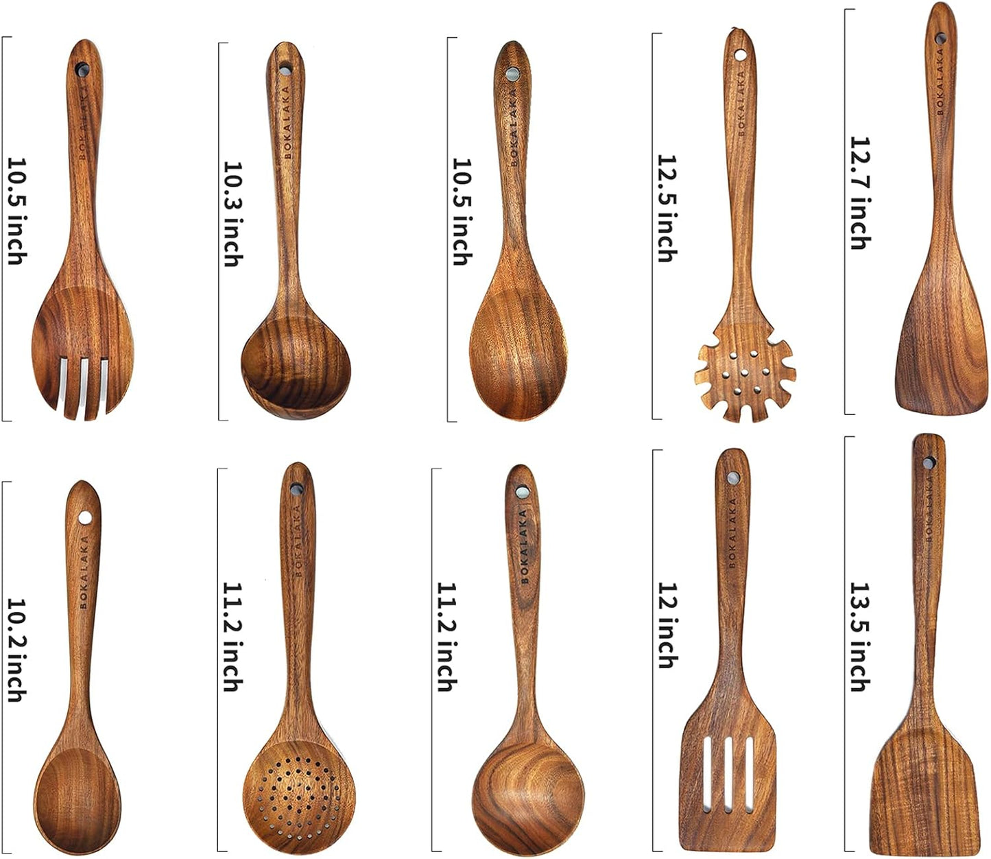 10-Piece Natural Teak Wooden Kitchen Utensils Set for Cooking