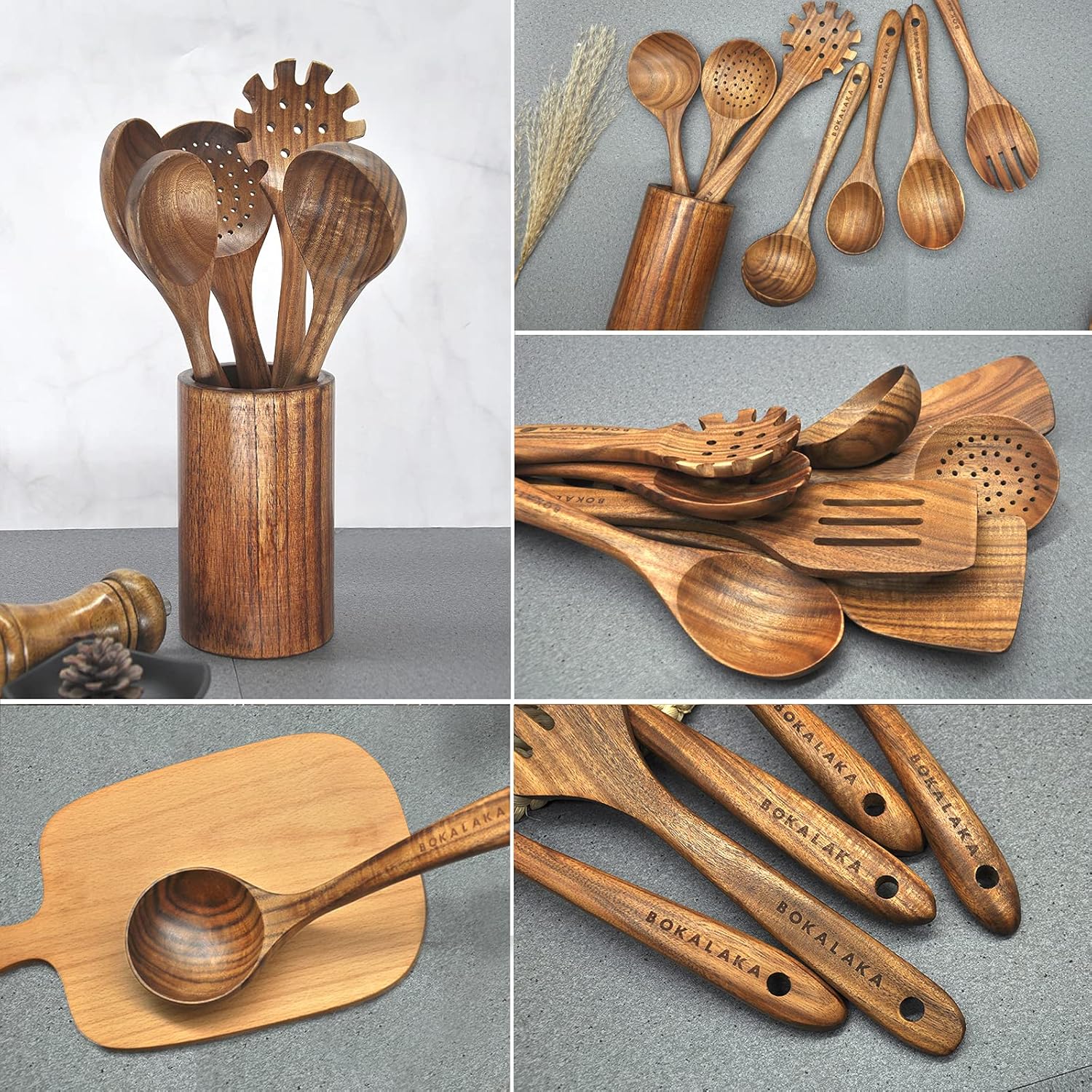10-Piece Natural Teak Wooden Kitchen Utensils Set for Cooking