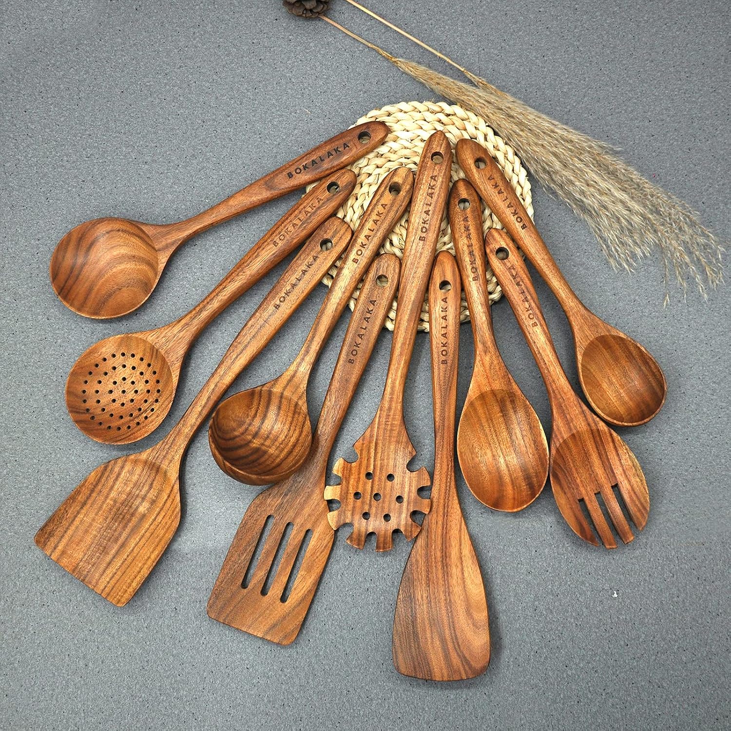10-Piece Natural Teak Wooden Kitchen Utensils Set for Cooking