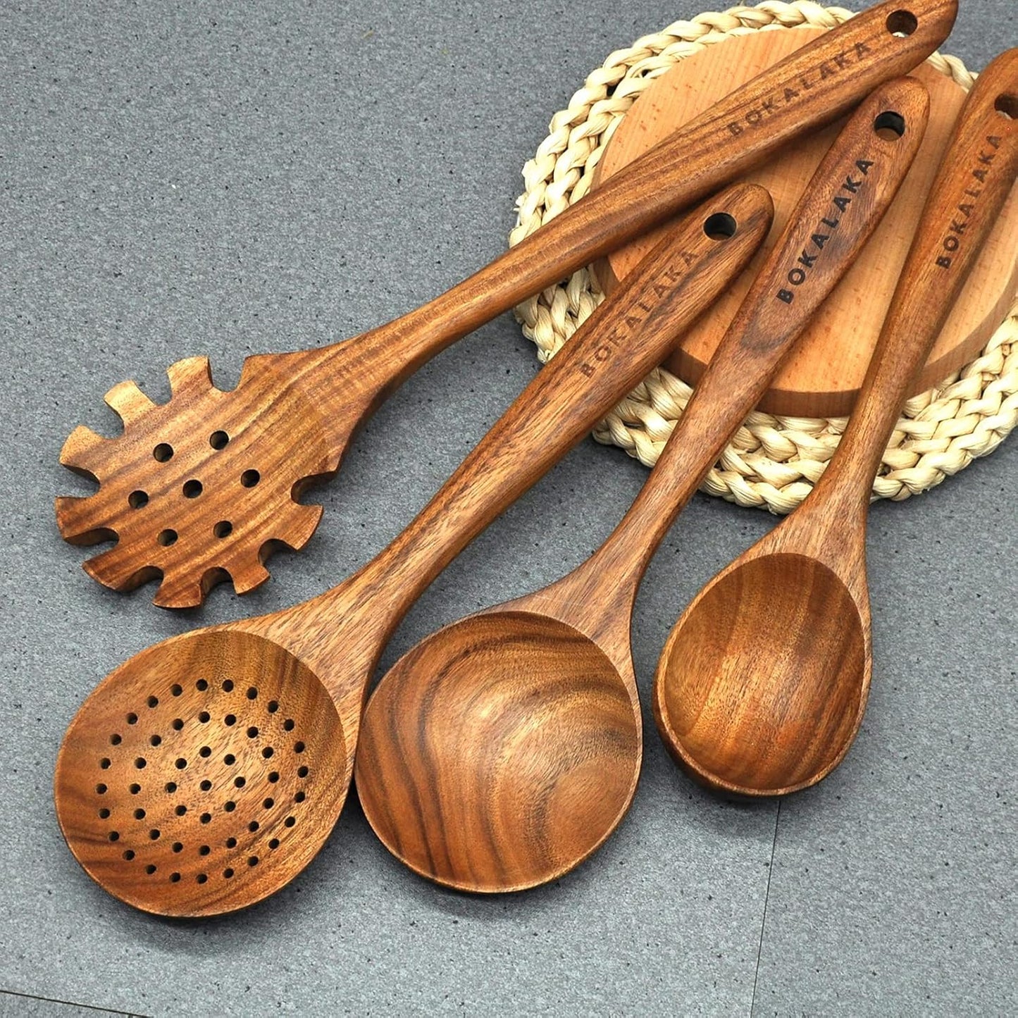 10-Piece Natural Teak Wooden Kitchen Utensils Set for Cooking