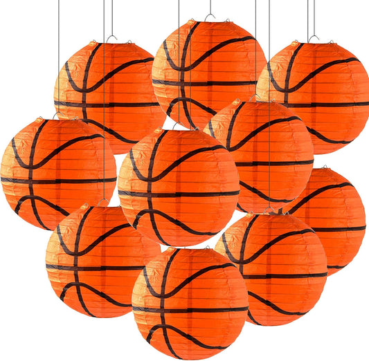 10-Piece Orange Basketball Paper Lanterns Decoration Set | 8" Ceiling Hanging Sports Party Decor for Themed Birthday Parties & Game Nights