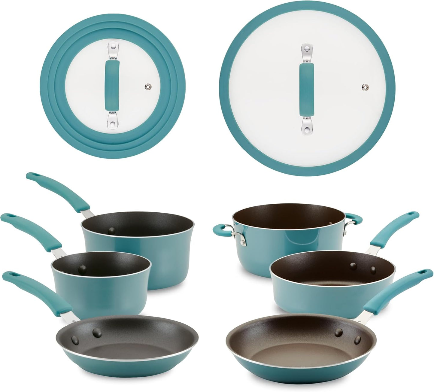 10 Piece Rachael Ray Nonstick Cookware/Pots and Pan Set in Agave Blue - Cook and Create in Style