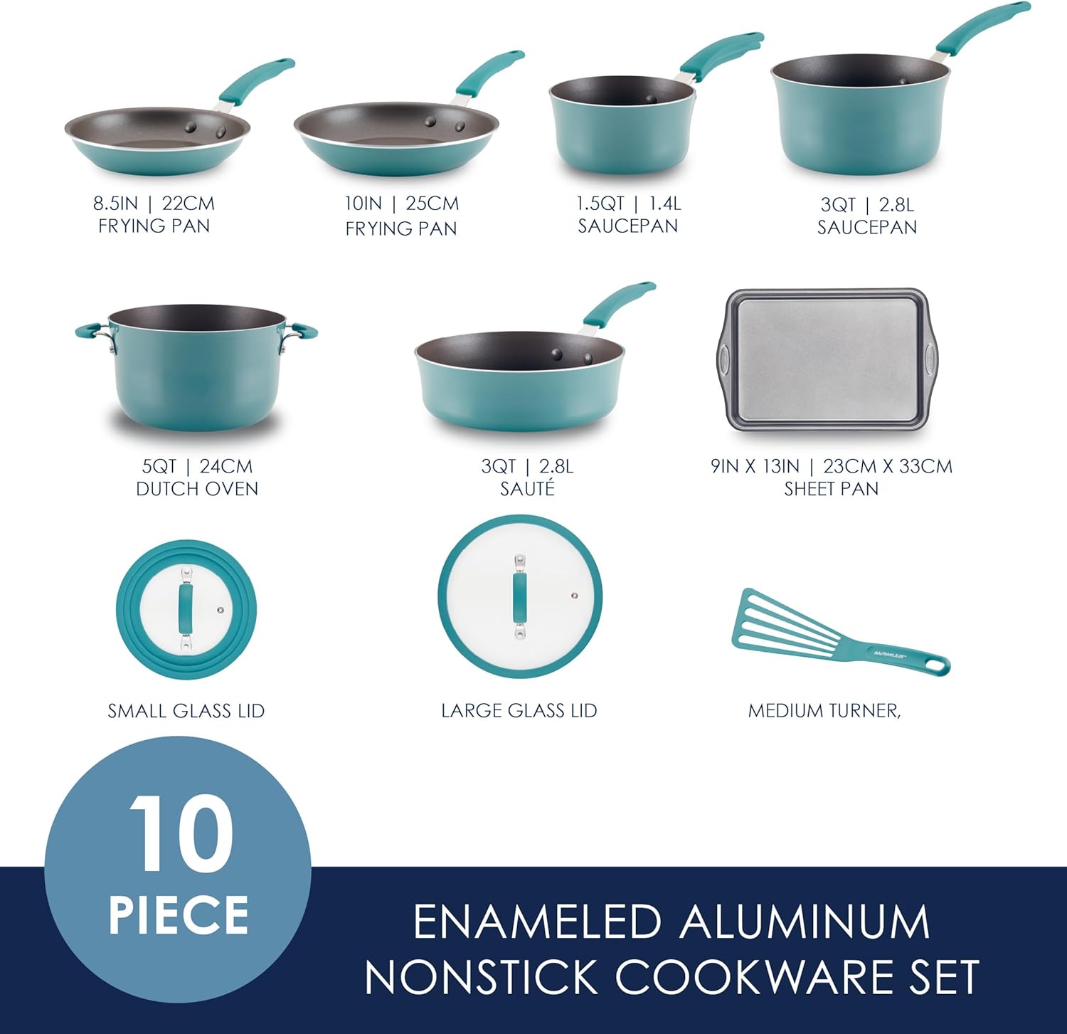 10 Piece Rachael Ray Nonstick Cookware/Pots and Pan Set in Agave Blue - Cook and Create in Style