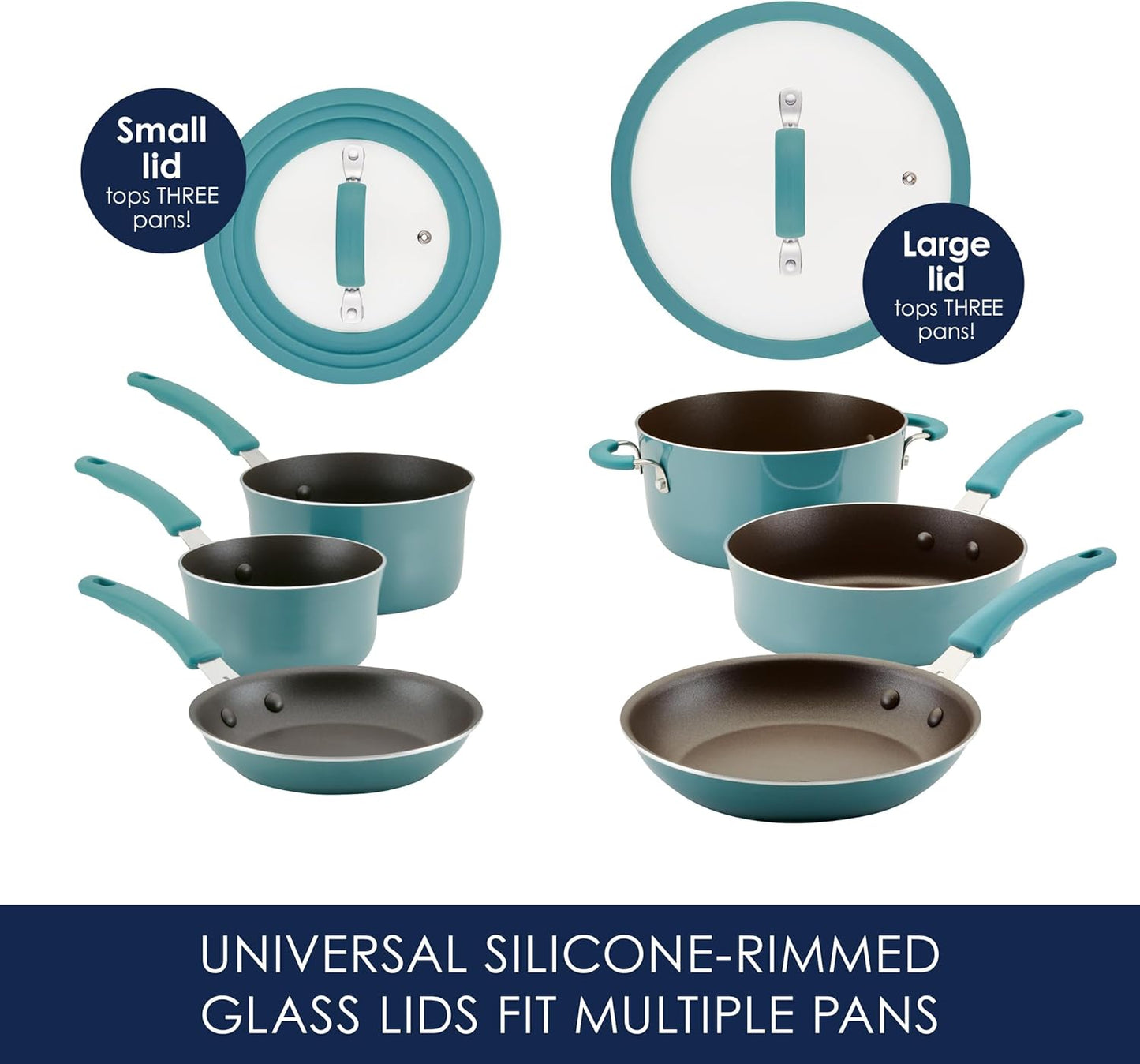 10 Piece Rachael Ray Nonstick Cookware/Pots and Pan Set in Agave Blue - Cook and Create in Style