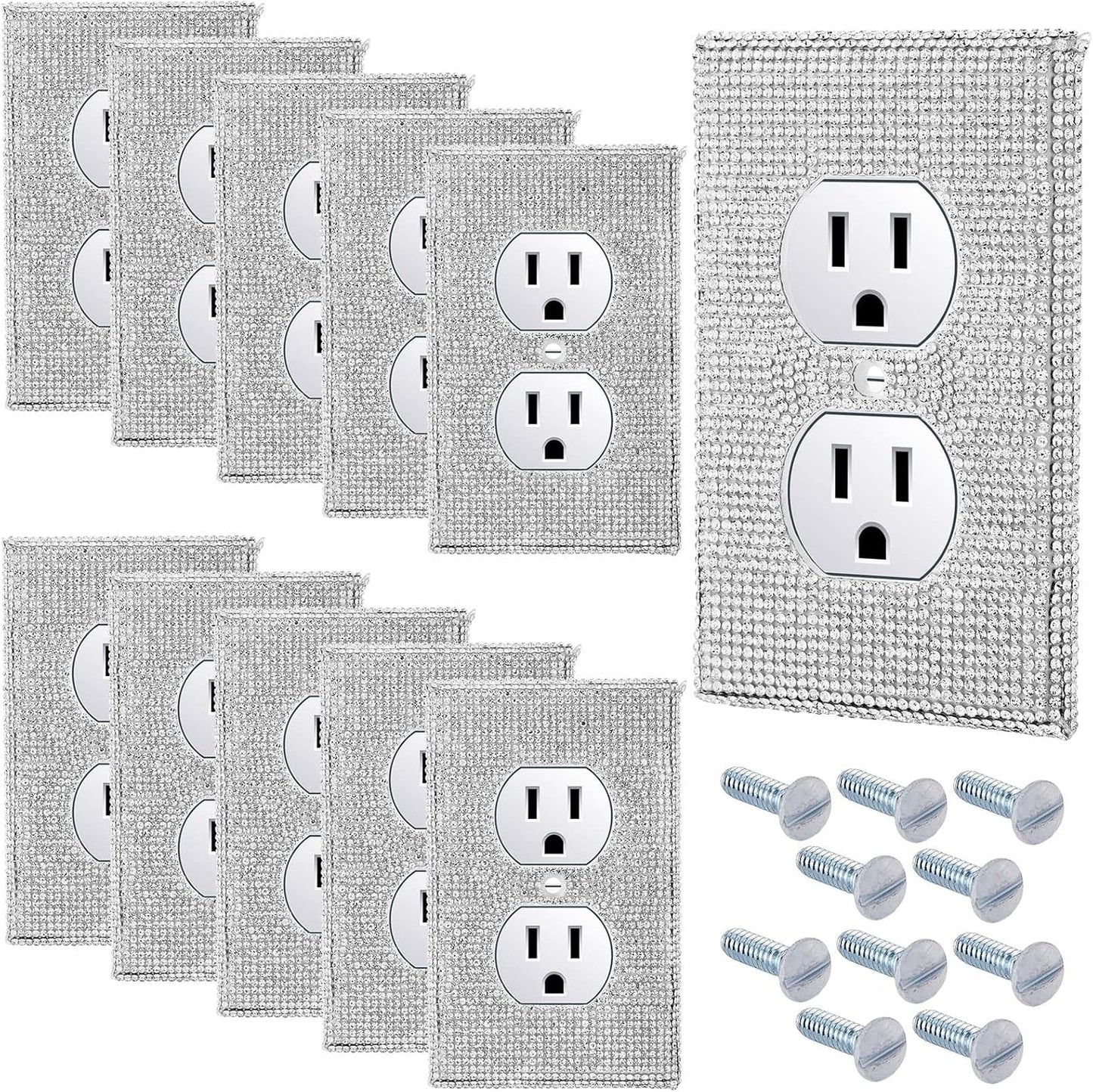 10-Piece Silver Rhinestone Outlet Covers for Home Decor - Shiny Wall Plate Socket Covers with Glitter Accents for Stylish Lighting Accessories