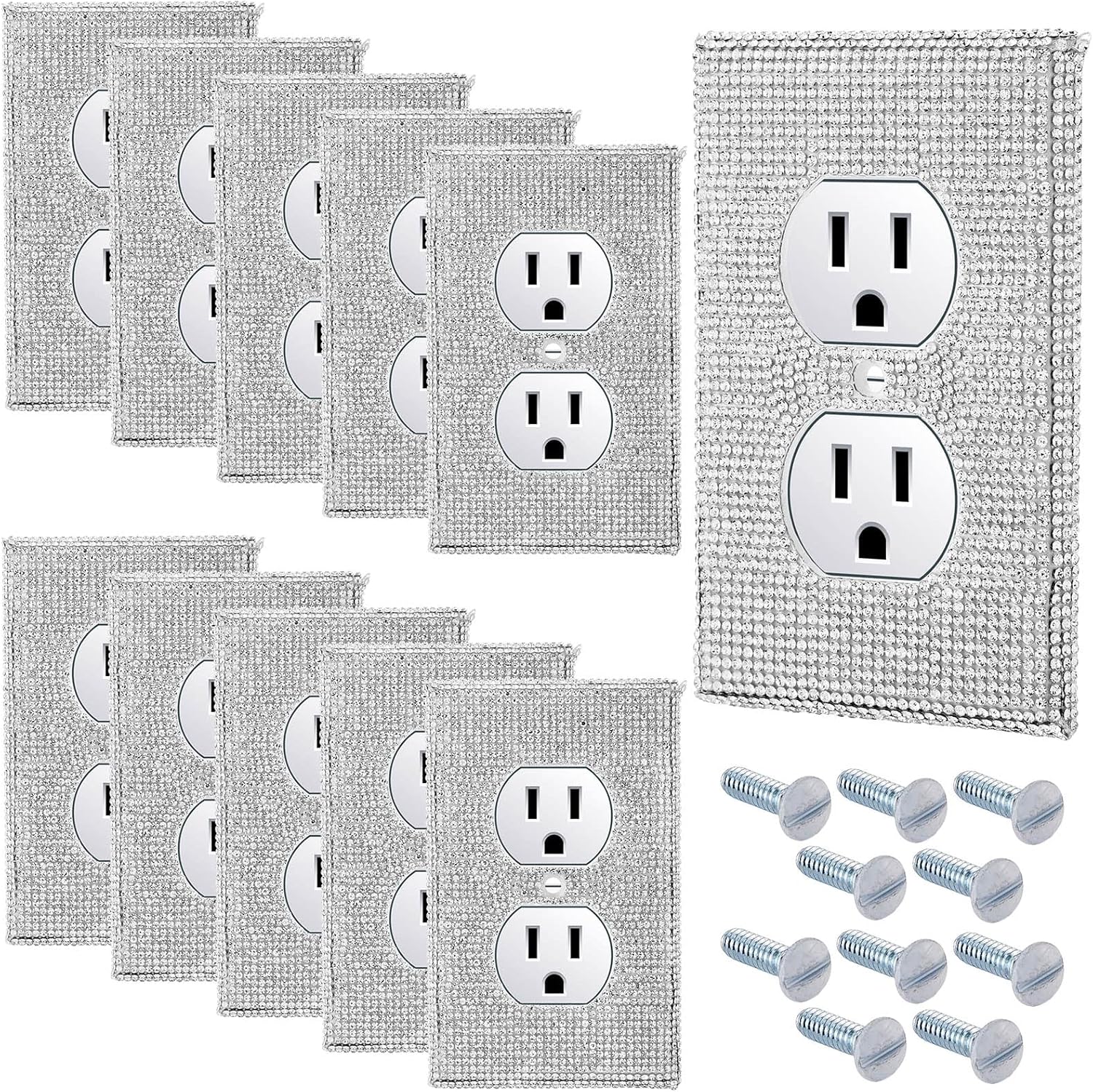 10-Piece Silver Rhinestone Outlet Covers for Home Decor - Shiny Wall Plate Socket Covers with Glitter Accents for Stylish Lighting Accessories