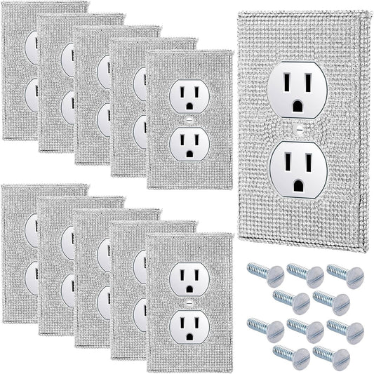 10-Piece Silver Rhinestone Outlet Covers for Home Decor - Shiny Wall Plate Socket Covers with Glitter Accents for Stylish Lighting Accessories