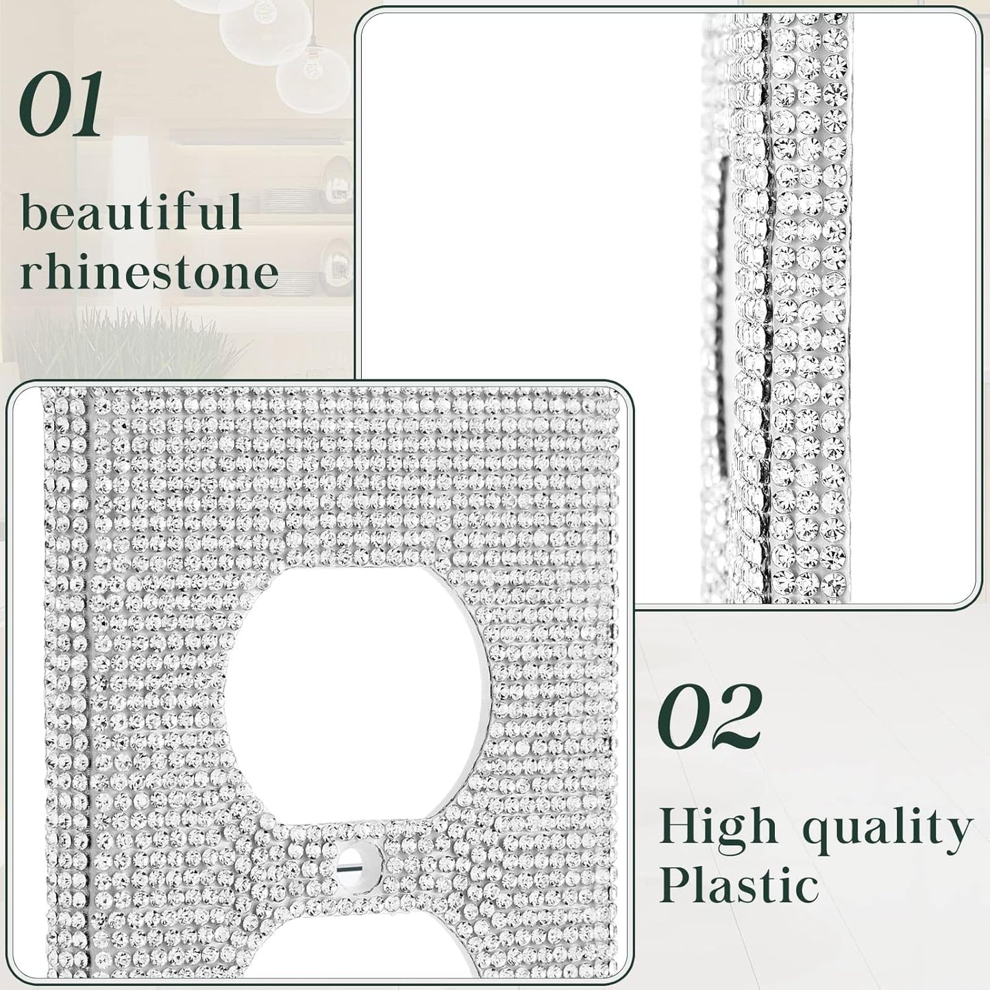 10-Piece Silver Rhinestone Outlet Covers for Home Decor - Shiny Wall Plate Socket Covers with Glitter Accents for Stylish Lighting Accessories