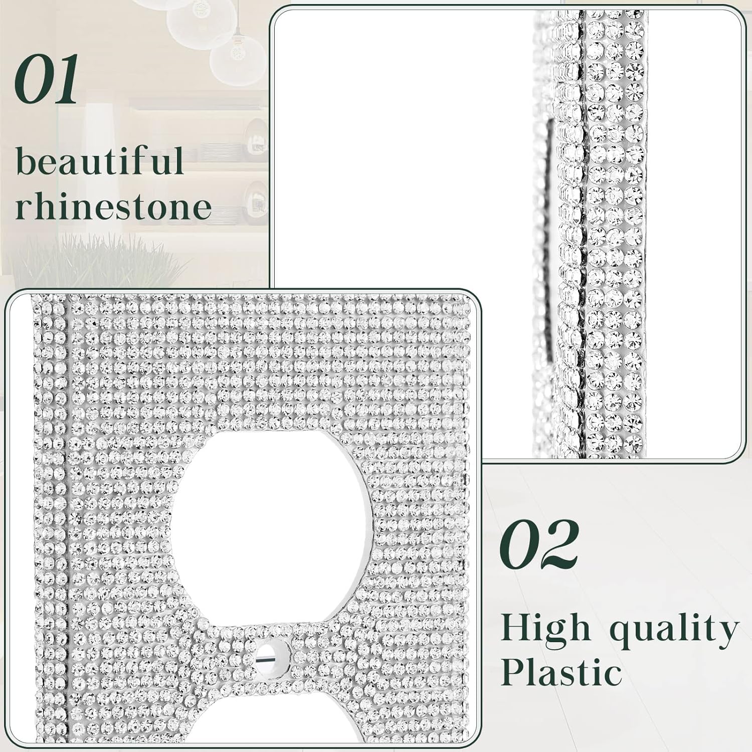 10-Piece Silver Rhinestone Outlet Covers for Home Decor - Shiny Wall Plate Socket Covers with Glitter Accents for Stylish Lighting Accessories