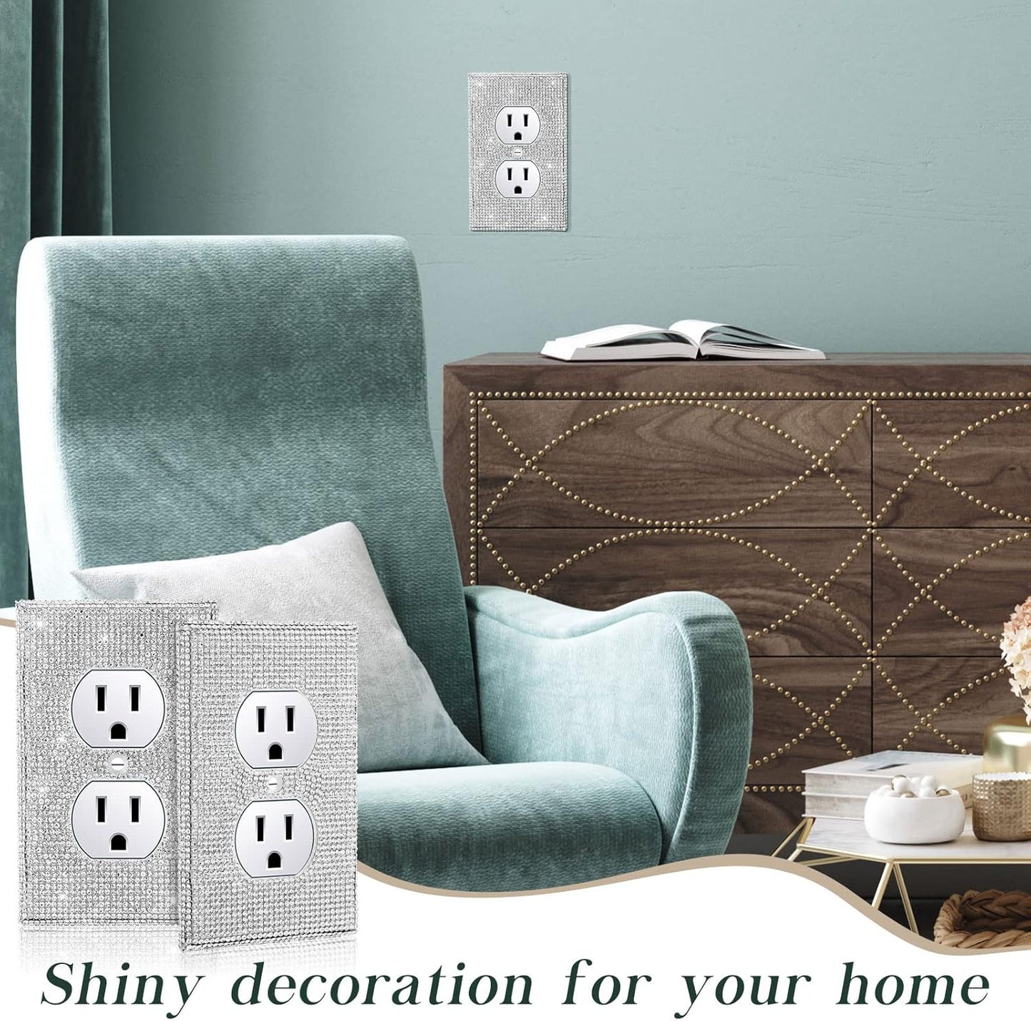 10-Piece Silver Rhinestone Outlet Covers for Home Decor - Shiny Wall Plate Socket Covers with Glitter Accents for Stylish Lighting Accessories