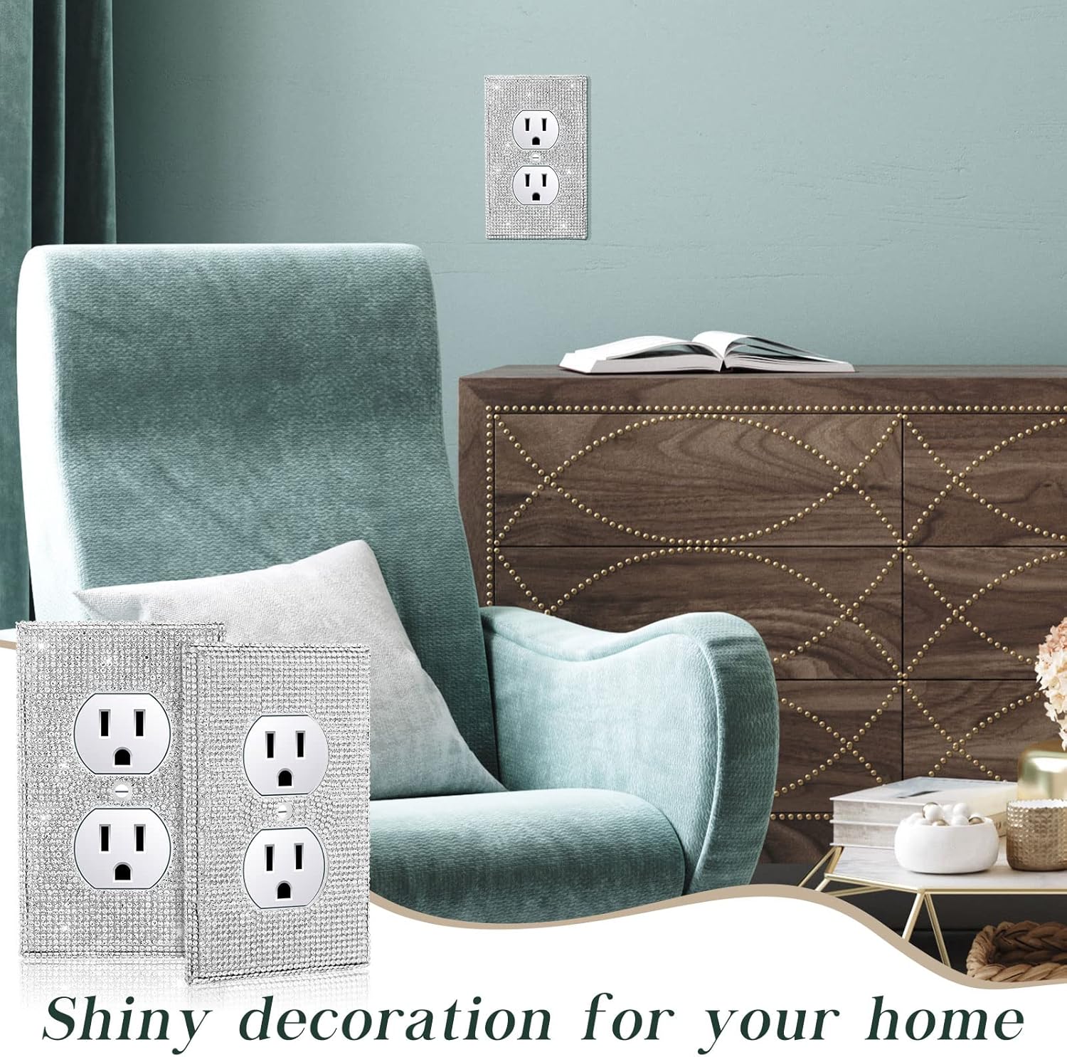 10-Piece Silver Rhinestone Outlet Covers for Home Decor - Shiny Wall Plate Socket Covers with Glitter Accents for Stylish Lighting Accessories