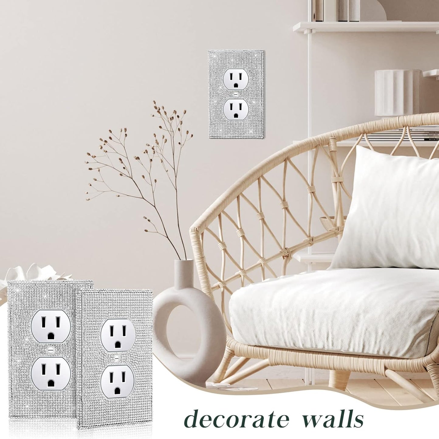 10-Piece Silver Rhinestone Outlet Covers for Home Decor - Shiny Wall Plate Socket Covers with Glitter Accents for Stylish Lighting Accessories