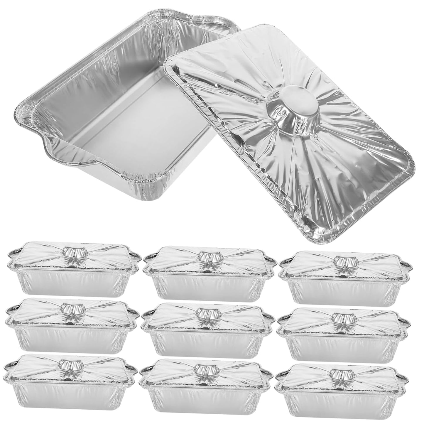 10-Piece Square Aluminum Foil Baking Pan Set for Oven - Roasting, Grilling, and Baking Dishes - Silver Color by BIUDECO
