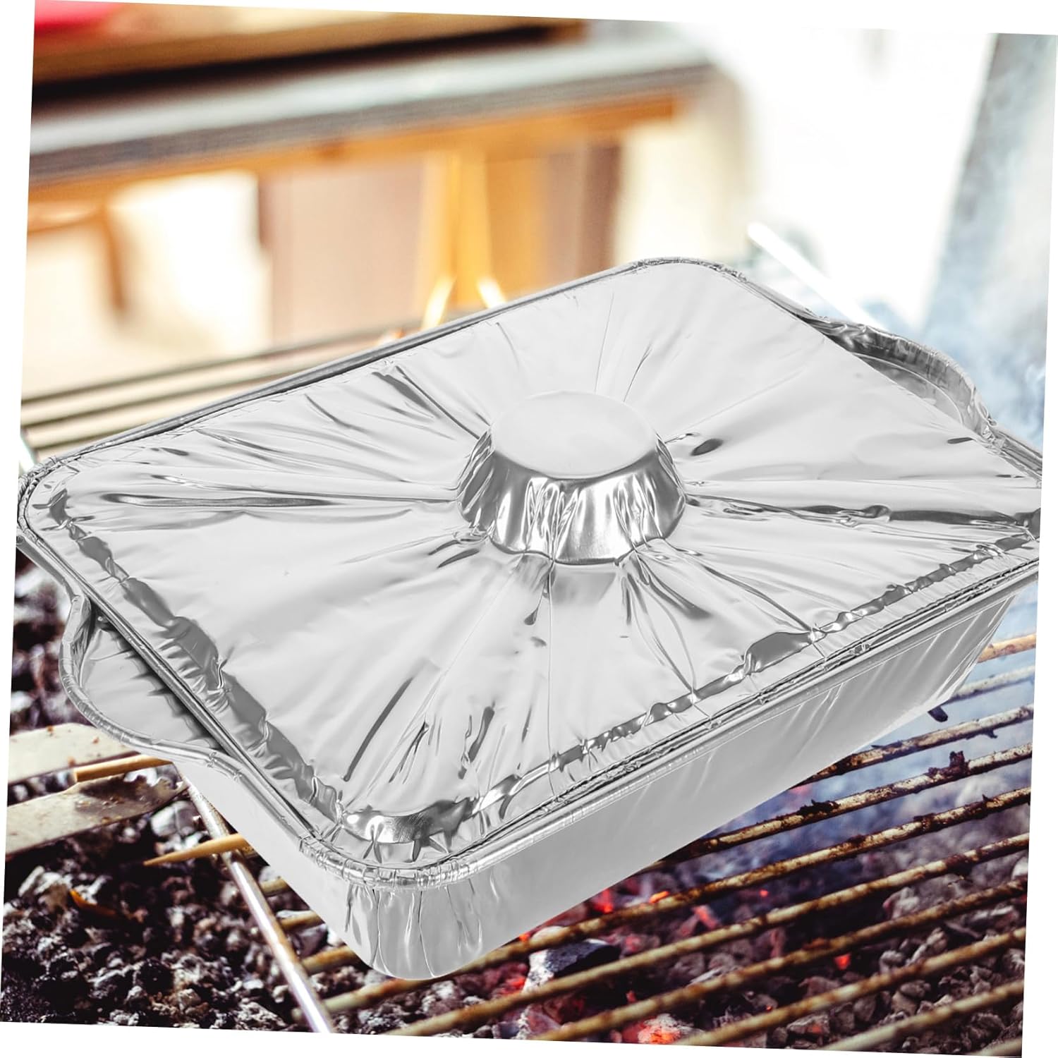 10-Piece Square Aluminum Foil Baking Pan Set for Oven - Roasting, Grilling, and Baking Dishes - Silver Color by BIUDECO