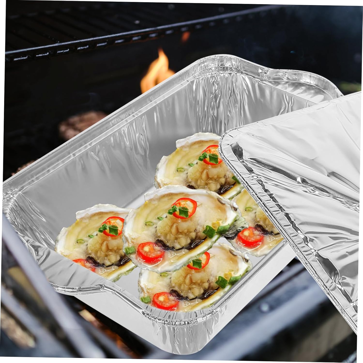 10-Piece Square Aluminum Foil Baking Pan Set for Oven - Roasting, Grilling, and Baking Dishes - Silver Color by BIUDECO