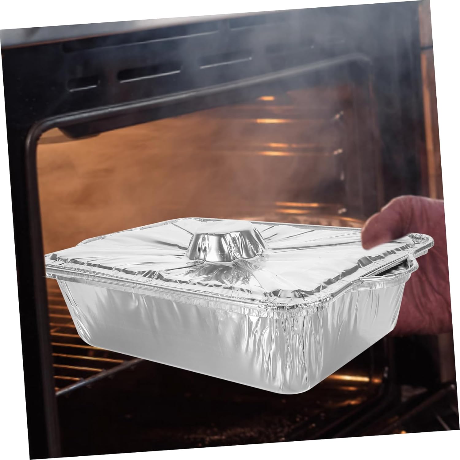 10-Piece Square Aluminum Foil Baking Pan Set for Oven - Roasting, Grilling, and Baking Dishes - Silver Color by BIUDECO