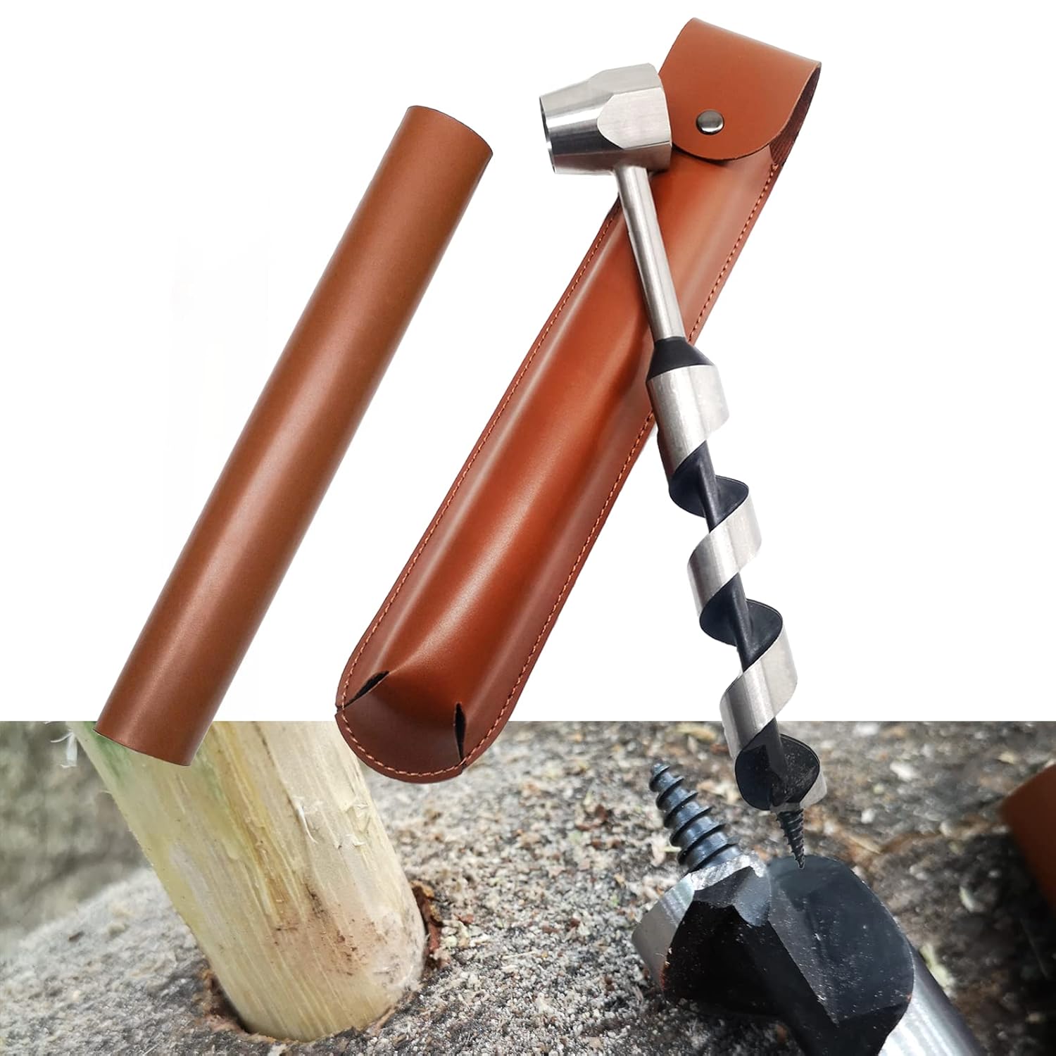 10-Piece Upgrade Wood Auger Drill Bit Set with Hexagon Bushcraft Hand Auger Wrench - Survival Tool Kit by MinliGUY