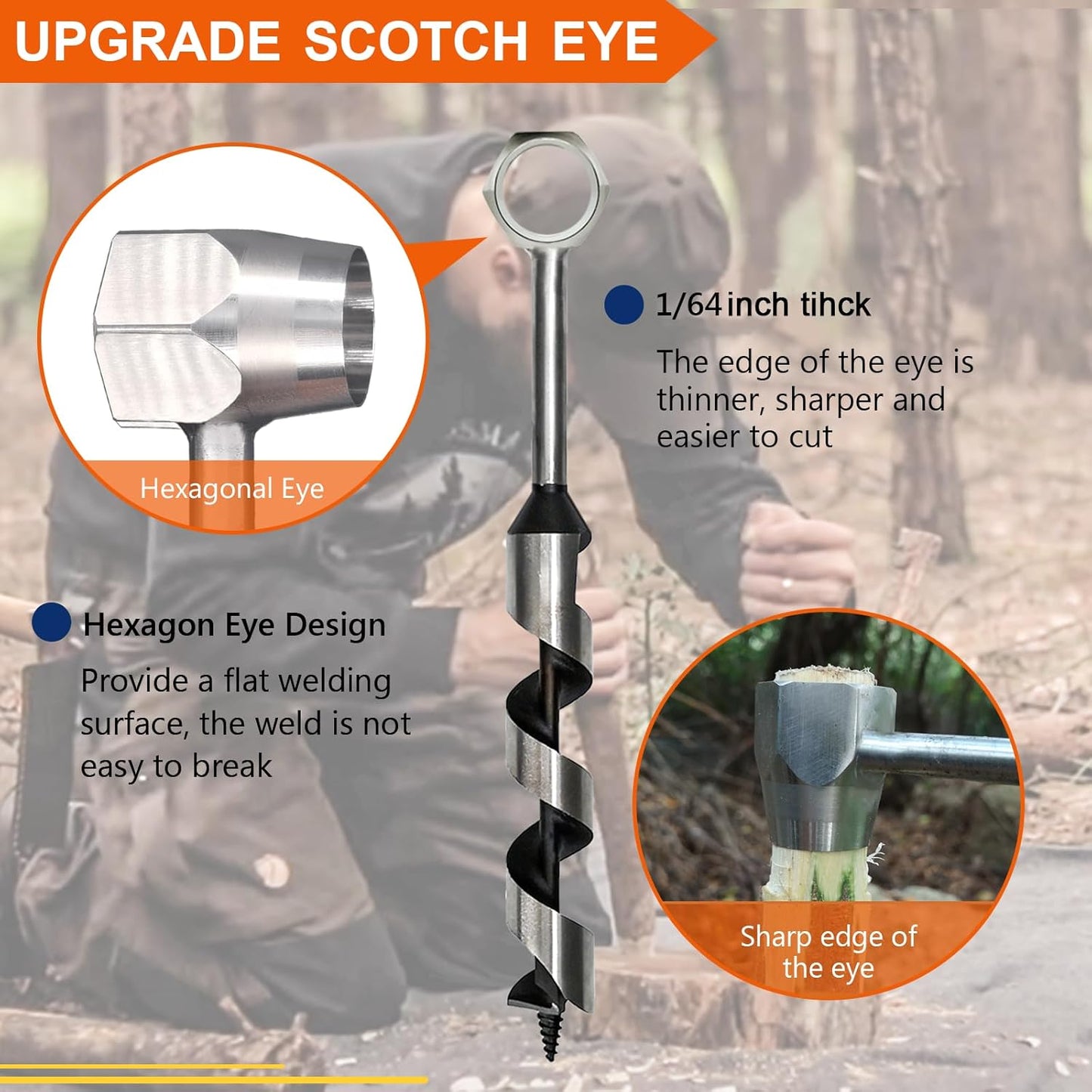 10-Piece Upgrade Wood Auger Drill Bit Set with Hexagon Bushcraft Hand Auger Wrench - Survival Tool Kit by MinliGUY