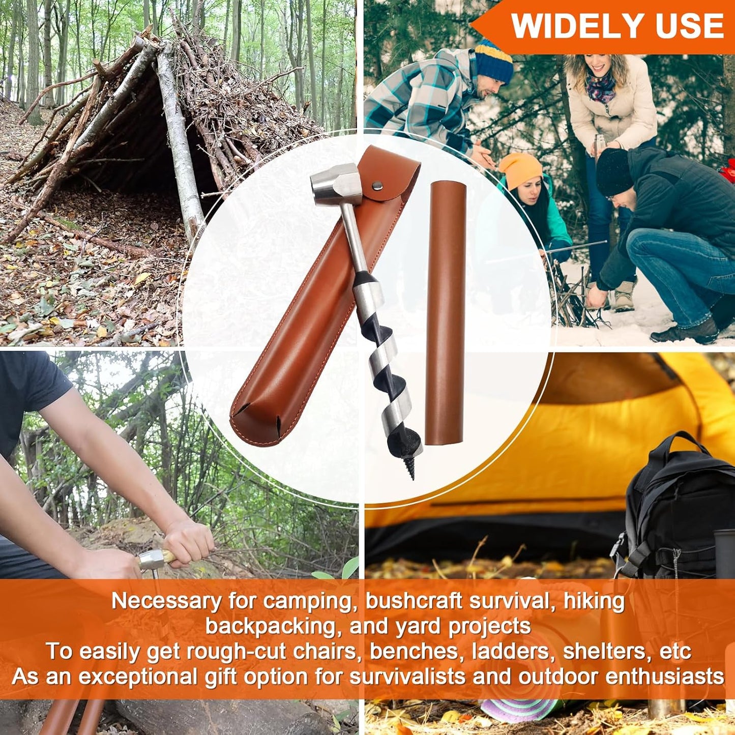 10-Piece Upgrade Wood Auger Drill Bit Set with Hexagon Bushcraft Hand Auger Wrench - Survival Tool Kit by MinliGUY