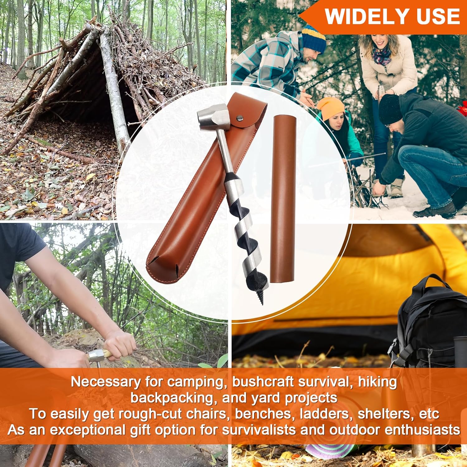 10-Piece Upgrade Wood Auger Drill Bit Set with Hexagon Bushcraft Hand Auger Wrench - Survival Tool Kit by MinliGUY