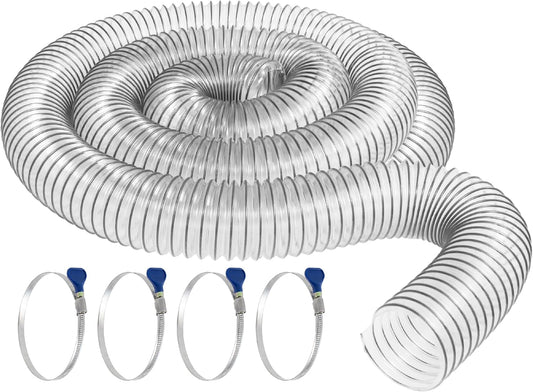 10' PVC Dust Collection Hose with Thumbscrew Clamps - Puncture Resistant, Flexible, Made in USA