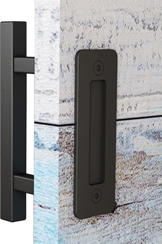 10" Square Sliding Barn Door Pull Handle Set - Double Sided, Heavy Duty, Matte Black Finish - Easy Installation
