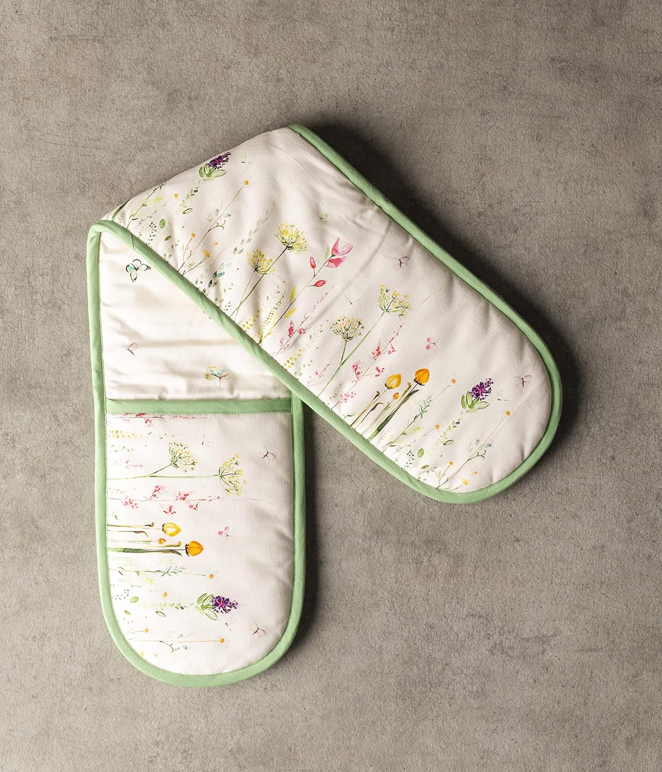 100% Cotton Double Oven Mitt 7"x35" with Hanging Loop - Heat Resistant Cooking Gloves for BBQ, Baking, and Grilling - Botanical Fresh Design for Spring/Summer