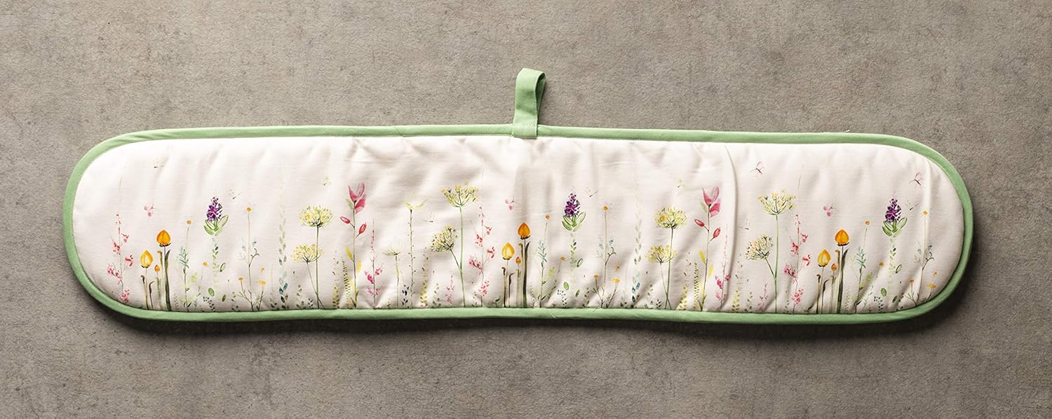 100% Cotton Double Oven Mitt 7"x35" with Hanging Loop - Heat Resistant Cooking Gloves for BBQ, Baking, and Grilling - Botanical Fresh Design for Spring/Summer