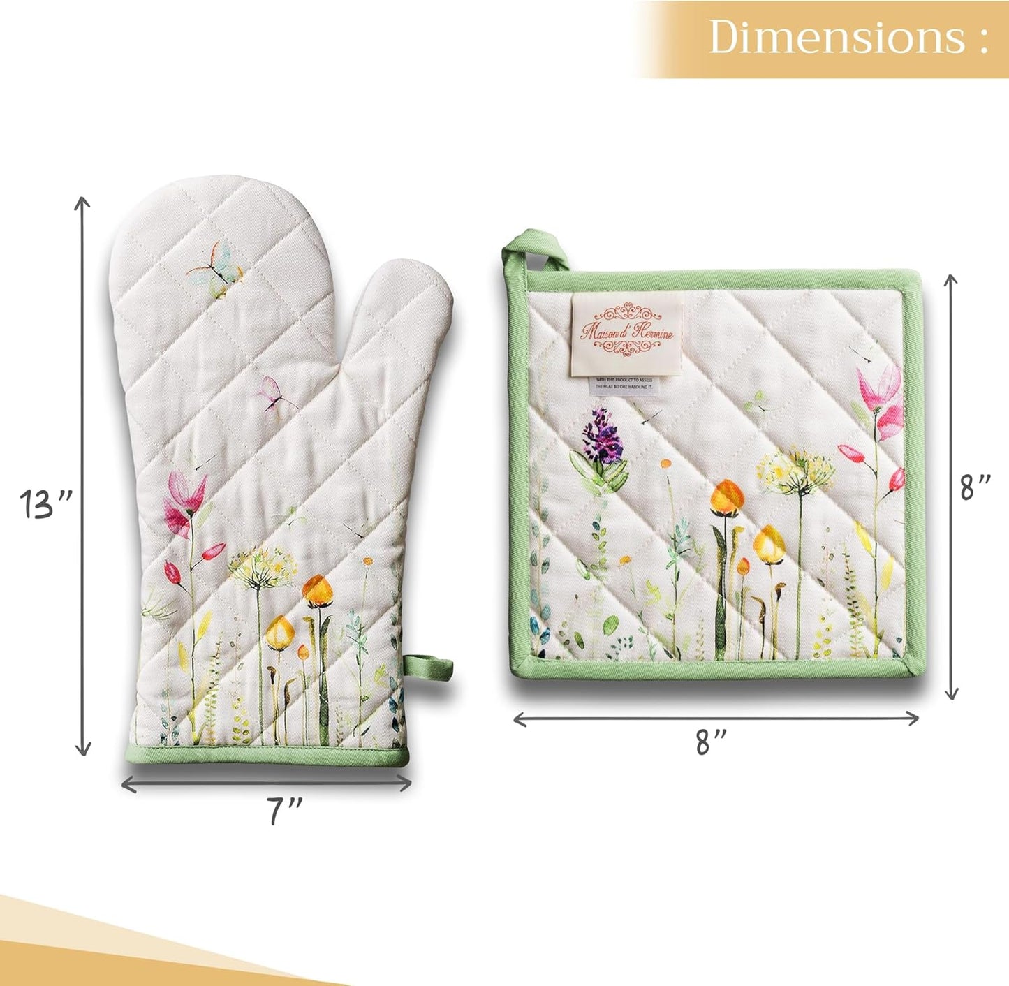 100% Cotton Heat Resistant Oven Mitt & Pot Holder Set - Perfect for Chefs, Restaurants, and Weddings - Botanical Fresh Design - Spring/Summer
