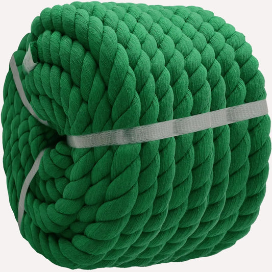 100 Feet 1 Inch Thick Green Cotton Rope for Spring Decor, Railings, Hammock - Indoor/Outdoor Sports & Tug of War
