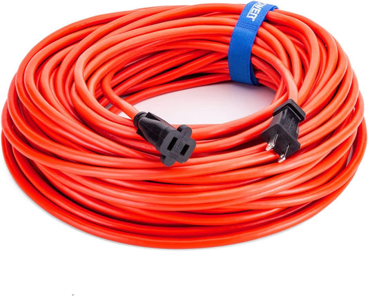 100 ft Outdoor Extension Cord 16/2 SJTW, 2-Prong Polarized Plug, Orange, Water & Weather Resistant, Flame Retardant - Ideal for Lawn & Garden Use