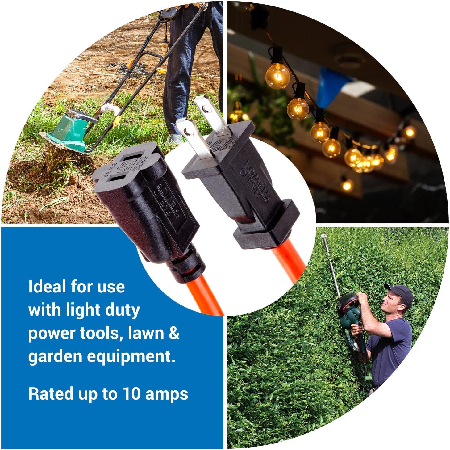 100 ft Outdoor Extension Cord 16/2 SJTW, 2-Prong Polarized Plug, Orange, Water & Weather Resistant, Flame Retardant - Ideal for Lawn & Garden Use