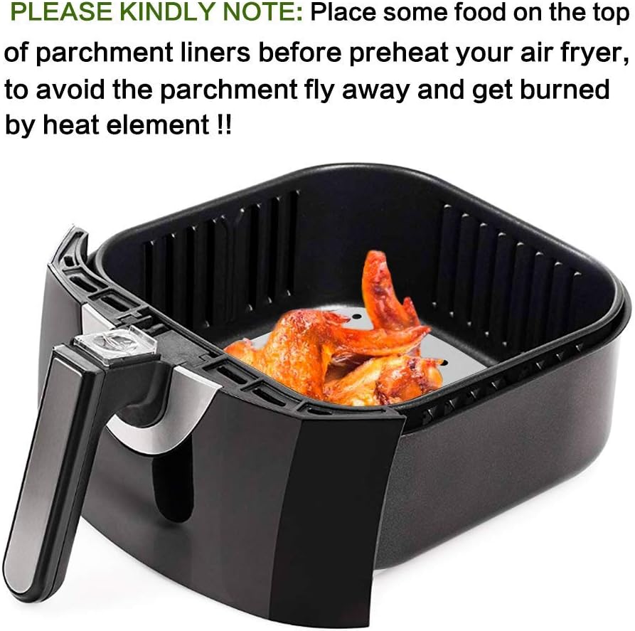 100 Pack 8.5 inch Square Air Fryer Parchment Liners/Bamboo Steamer Papers for Steaming Basket - Various Sizes Available