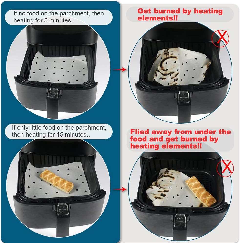 100 Pack 8.5 inch Square Air Fryer Parchment Liners/Bamboo Steamer Papers for Steaming Basket - Various Sizes Available