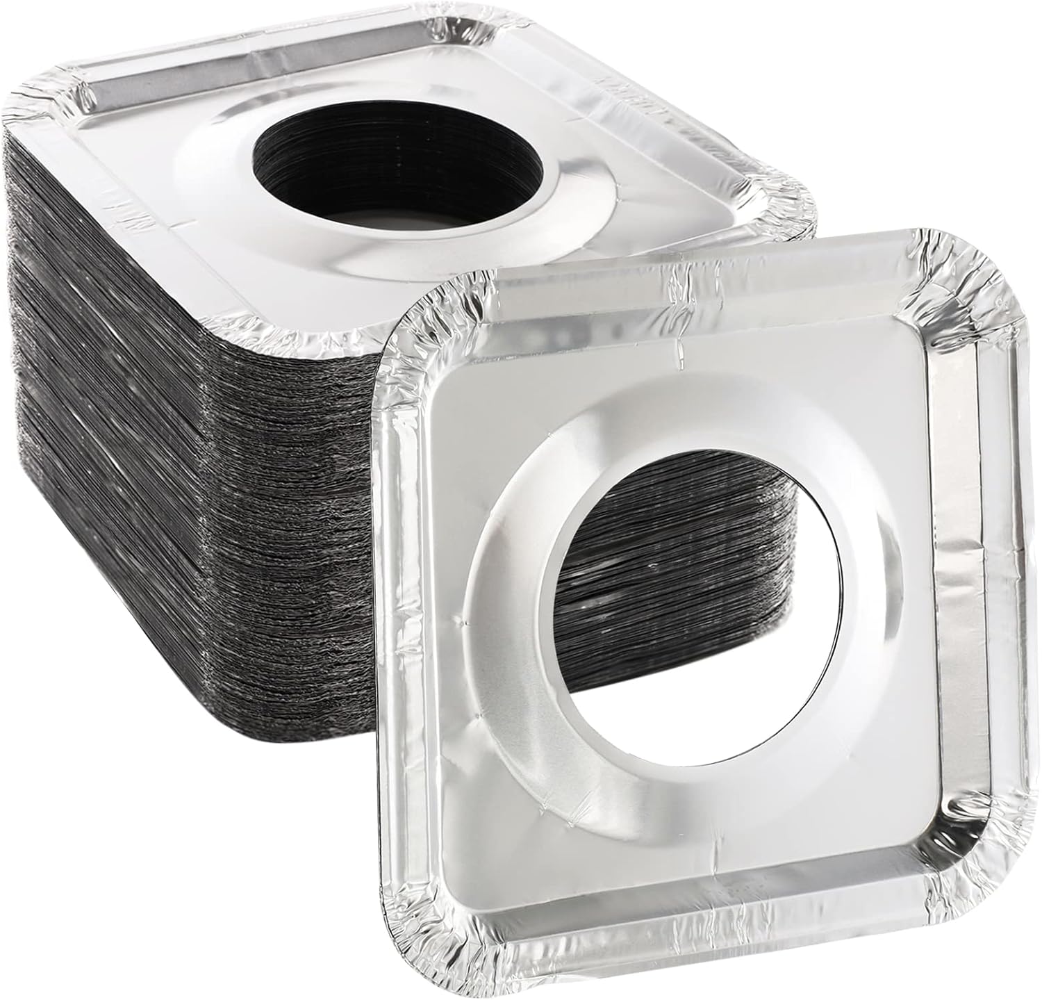 100 Pack Aluminum Foil Stove Burner Covers - 8.5" Square Gas Range Protector Liners for Clean Cooking