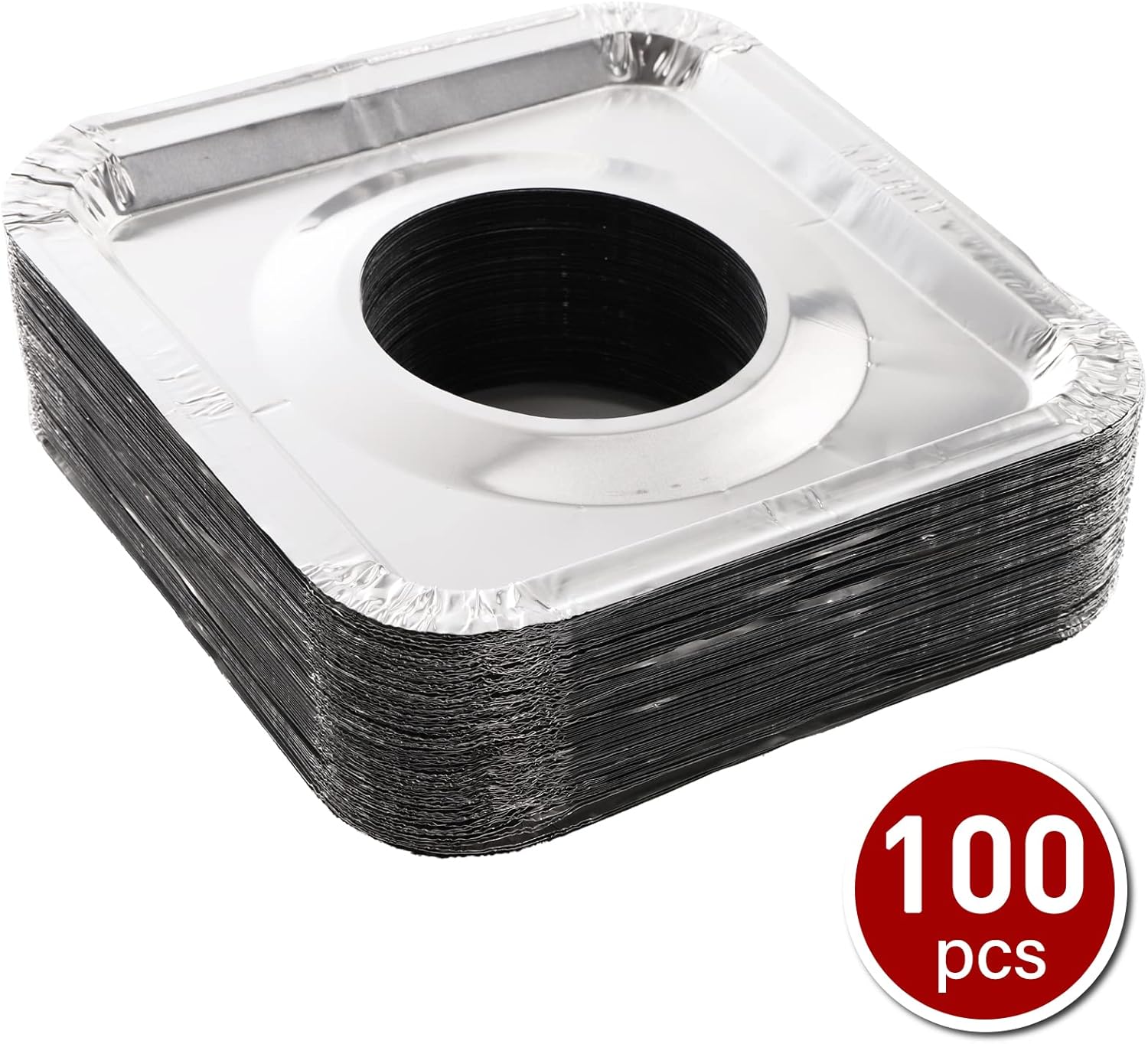 100 Pack Aluminum Foil Stove Burner Covers - 8.5" Square Gas Range Protector Liners for Clean Cooking
