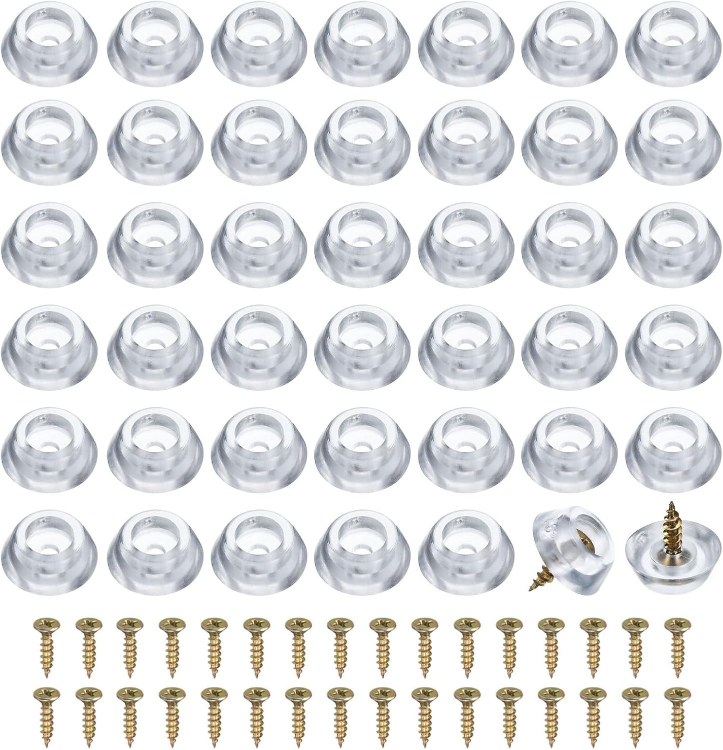 100 Pack Clear Round Rubber Bumper Feet Pads for Furniture, 0.28" H x 0.75" D Non-Slip Bumpers with Screws